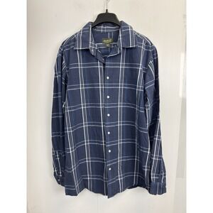 Eddie Bauer Men's 100% Cotton Easy Care Warm Brushed‎ Blue Plaid Shirt